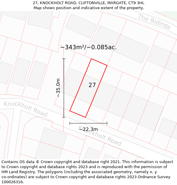 27, KNOCKHOLT ROAD, CLIFTONVILLE, MARGATE, CT9 3HL: Plot and title map