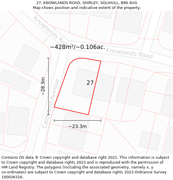 27, KNOWLANDS ROAD, SHIRLEY, SOLIHULL, B90 4UG: Plot and title map