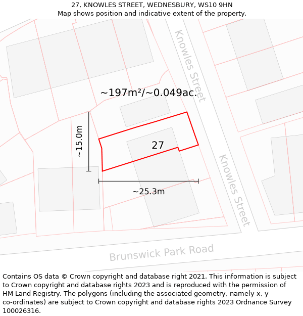 27, KNOWLES STREET, WEDNESBURY, WS10 9HN: Plot and title map