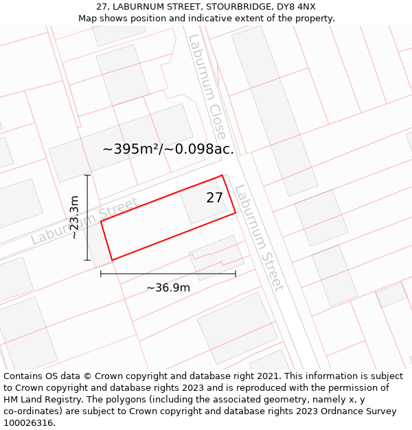 27, LABURNUM STREET, STOURBRIDGE, DY8 4NX: Plot and title map