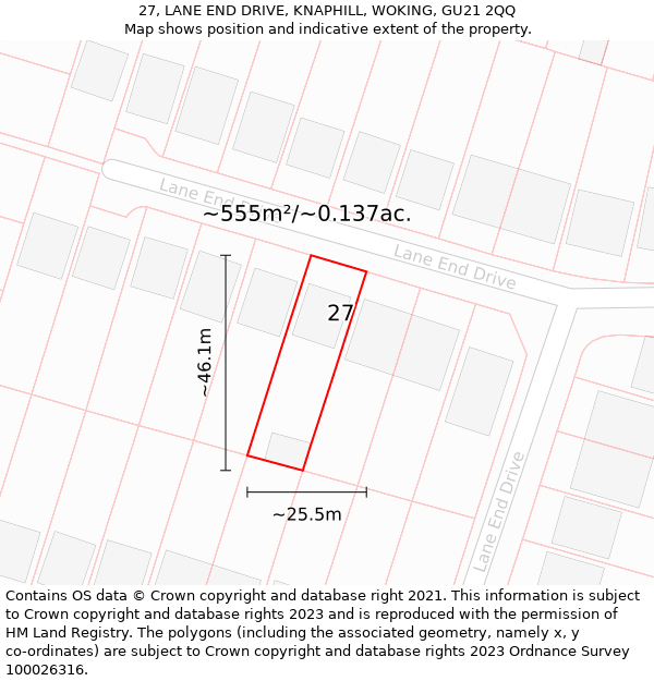 27, LANE END DRIVE, KNAPHILL, WOKING, GU21 2QQ: Plot and title map