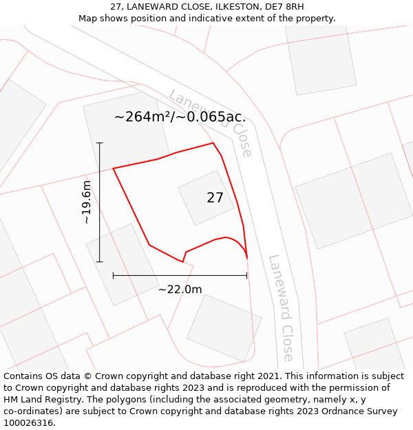 27, LANEWARD CLOSE, ILKESTON, DE7 8RH: Plot and title map