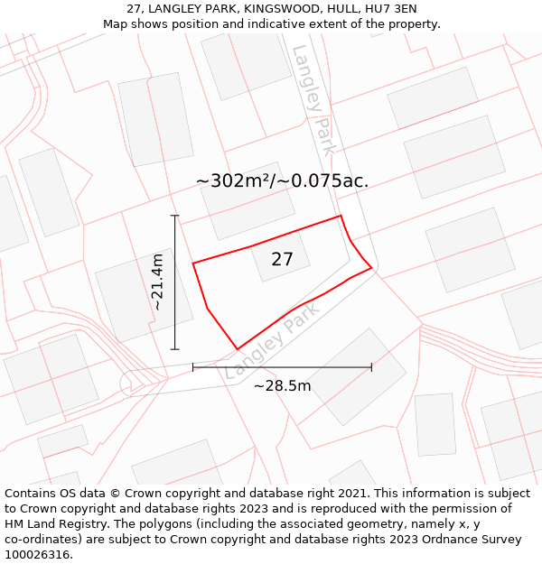 27, LANGLEY PARK, KINGSWOOD, HULL, HU7 3EN: Plot and title map