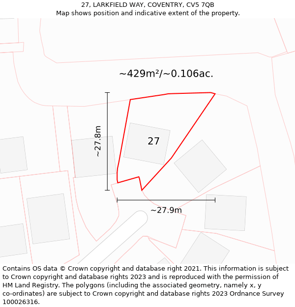 27, LARKFIELD WAY, COVENTRY, CV5 7QB: Plot and title map