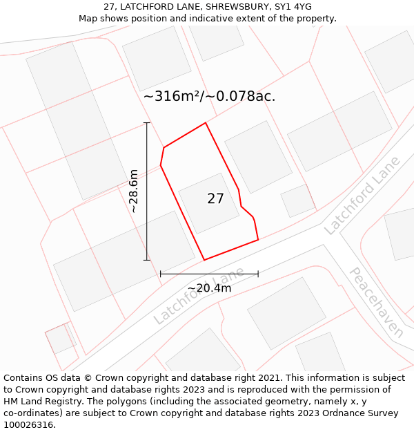 27, LATCHFORD LANE, SHREWSBURY, SY1 4YG: Plot and title map