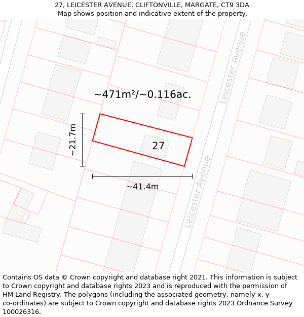 27, LEICESTER AVENUE, CLIFTONVILLE, MARGATE, CT9 3DA: Plot and title map