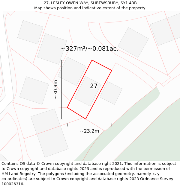 27, LESLEY OWEN WAY, SHREWSBURY, SY1 4RB: Plot and title map