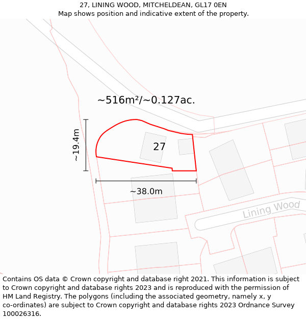 27, LINING WOOD, MITCHELDEAN, GL17 0EN: Plot and title map