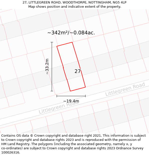 27, LITTLEGREEN ROAD, WOODTHORPE, NOTTINGHAM, NG5 4LP: Plot and title map