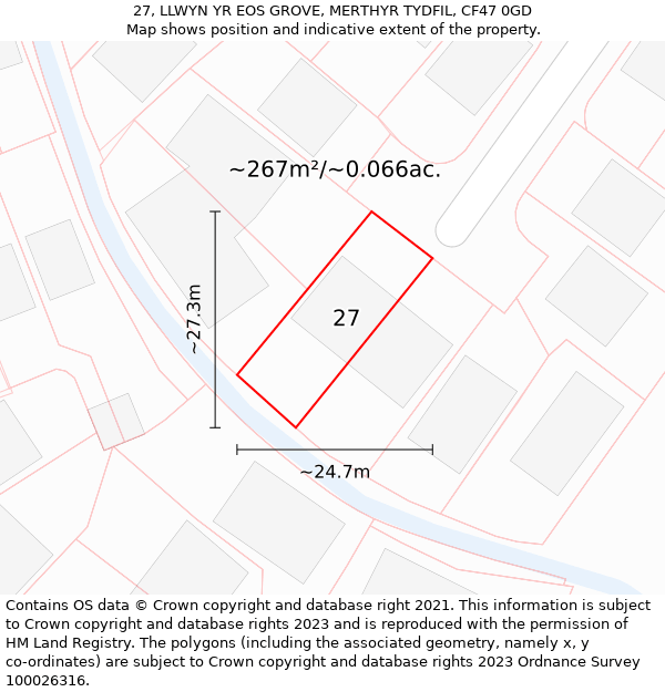 27, LLWYN YR EOS GROVE, MERTHYR TYDFIL, CF47 0GD: Plot and title map