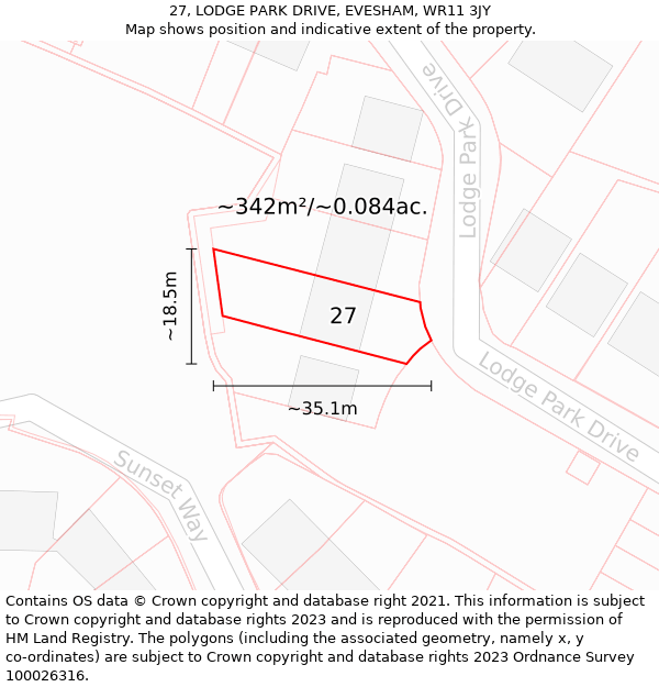 27, LODGE PARK DRIVE, EVESHAM, WR11 3JY: Plot and title map
