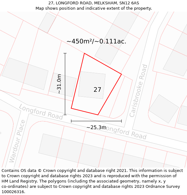 27, LONGFORD ROAD, MELKSHAM, SN12 6AS: Plot and title map