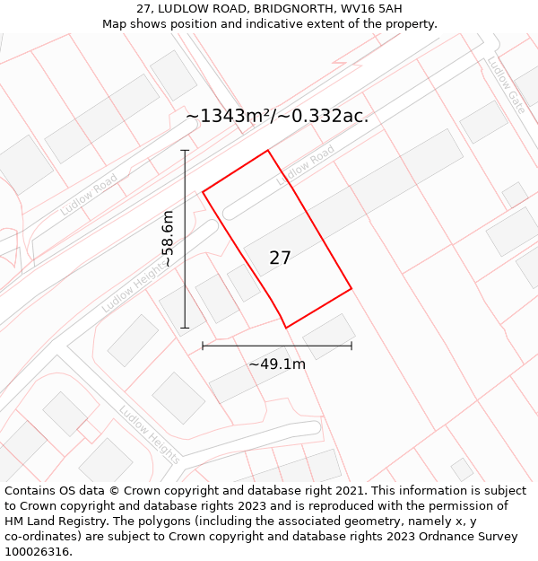 27, LUDLOW ROAD, BRIDGNORTH, WV16 5AH: Plot and title map