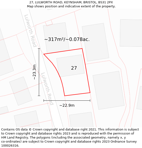 27, LULWORTH ROAD, KEYNSHAM, BRISTOL, BS31 2PX: Plot and title map