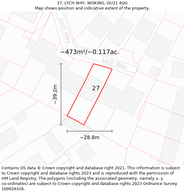 27, LYCH WAY, WOKING, GU21 4QG: Plot and title map