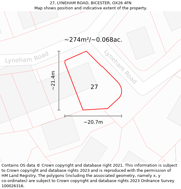 27, LYNEHAM ROAD, BICESTER, OX26 4FN: Plot and title map