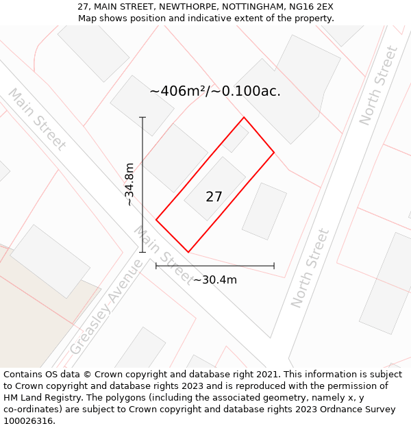 27, MAIN STREET, NEWTHORPE, NOTTINGHAM, NG16 2EX: Plot and title map