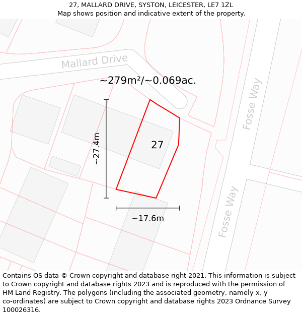 27, MALLARD DRIVE, SYSTON, LEICESTER, LE7 1ZL: Plot and title map