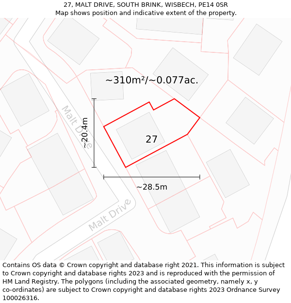 27, MALT DRIVE, SOUTH BRINK, WISBECH, PE14 0SR: Plot and title map