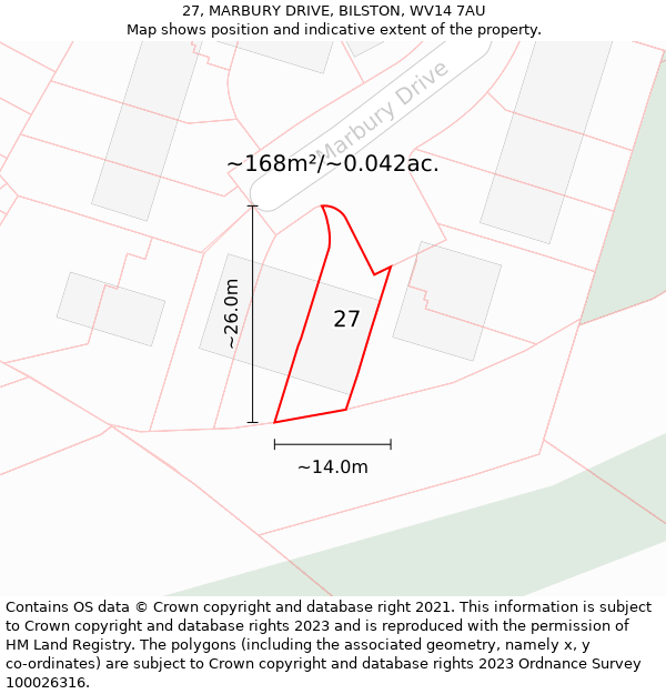 27, MARBURY DRIVE, BILSTON, WV14 7AU: Plot and title map