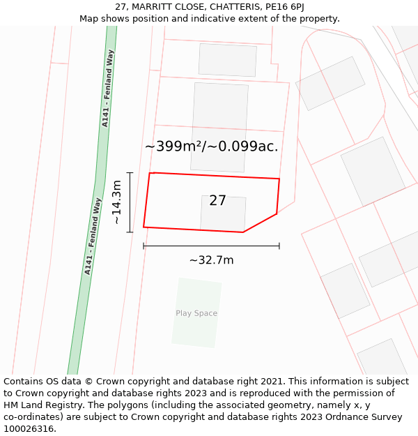 27, MARRITT CLOSE, CHATTERIS, PE16 6PJ: Plot and title map