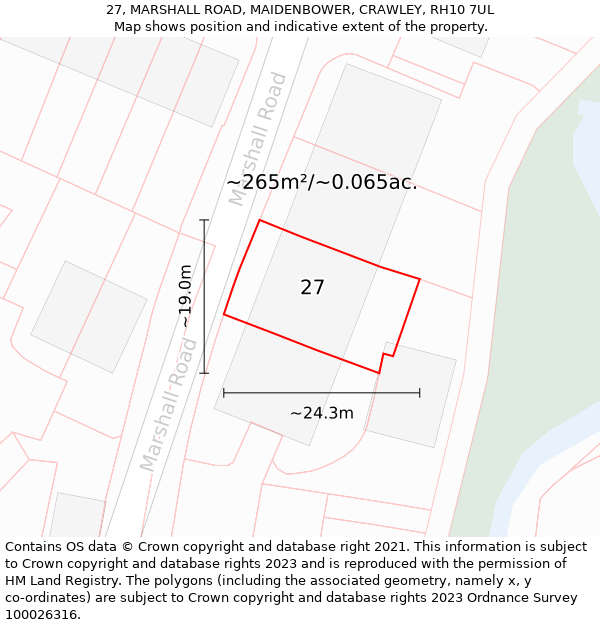 27, MARSHALL ROAD, MAIDENBOWER, CRAWLEY, RH10 7UL: Plot and title map