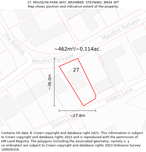 27, MAUDLYN PARK WAY, BRAMBER, STEYNING, BN44 3PT: Plot and title map