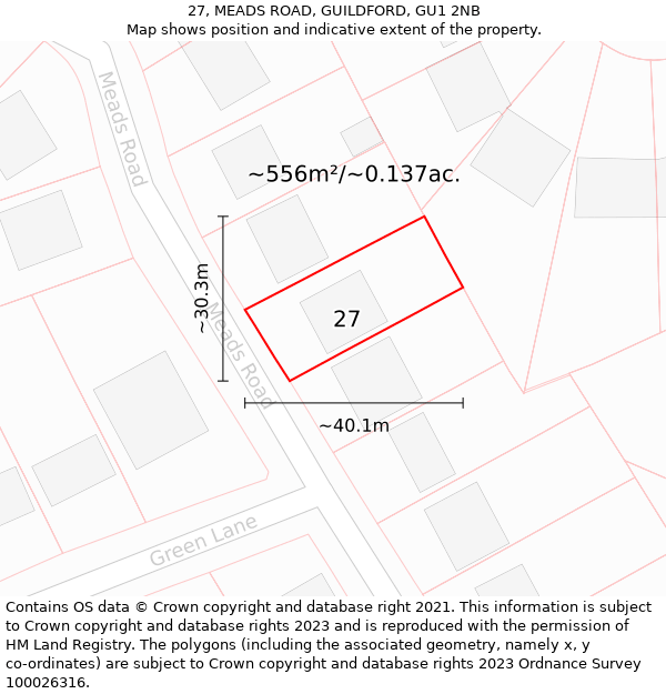 27, MEADS ROAD, GUILDFORD, GU1 2NB: Plot and title map