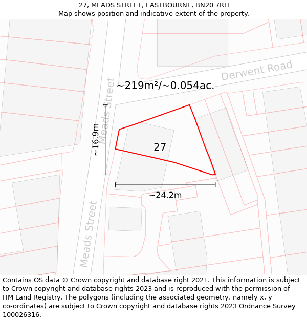 27, MEADS STREET, EASTBOURNE, BN20 7RH: Plot and title map