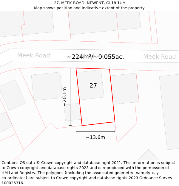 27, MEEK ROAD, NEWENT, GL18 1UA: Plot and title map