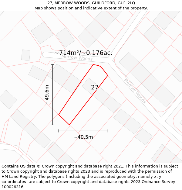 27, MERROW WOODS, GUILDFORD, GU1 2LQ: Plot and title map