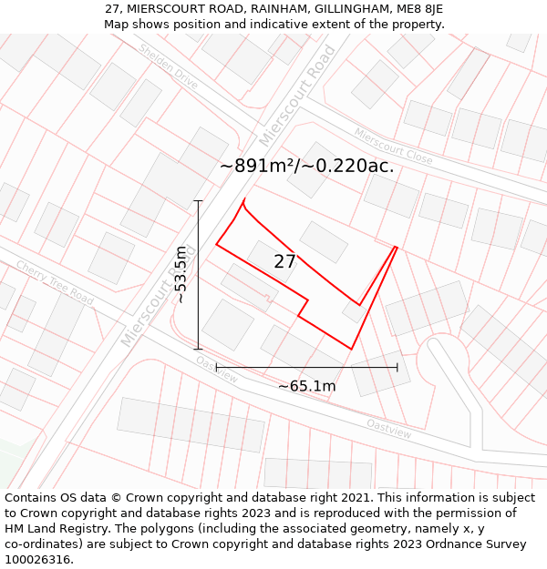 27, MIERSCOURT ROAD, RAINHAM, GILLINGHAM, ME8 8JE: Plot and title map