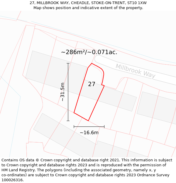 27, MILLBROOK WAY, CHEADLE, STOKE-ON-TRENT, ST10 1XW: Plot and title map