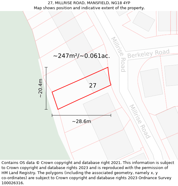 27, MILLRISE ROAD, MANSFIELD, NG18 4YP: Plot and title map