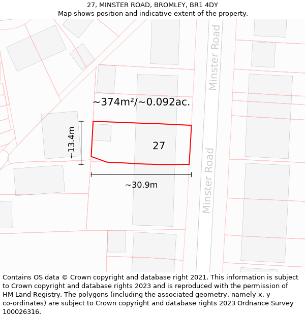27, MINSTER ROAD, BROMLEY, BR1 4DY: Plot and title map