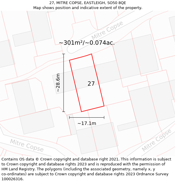 27, MITRE COPSE, EASTLEIGH, SO50 8QE: Plot and title map