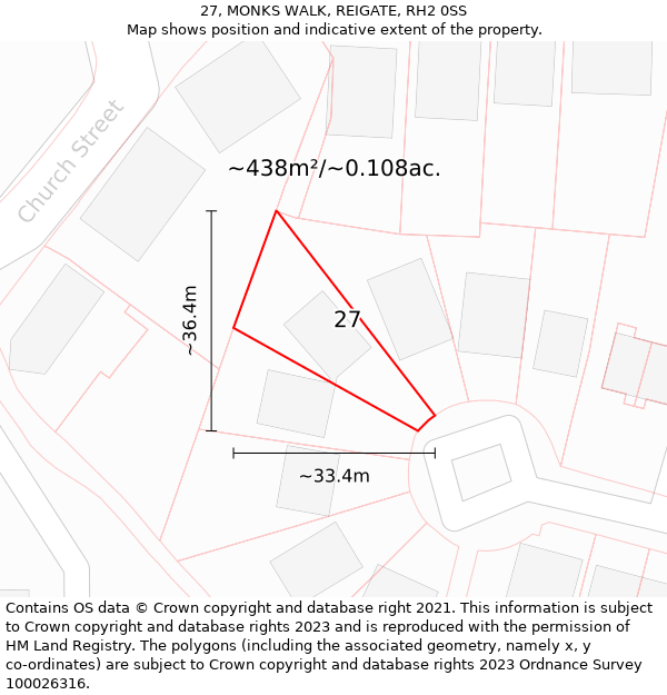 27, MONKS WALK, REIGATE, RH2 0SS: Plot and title map