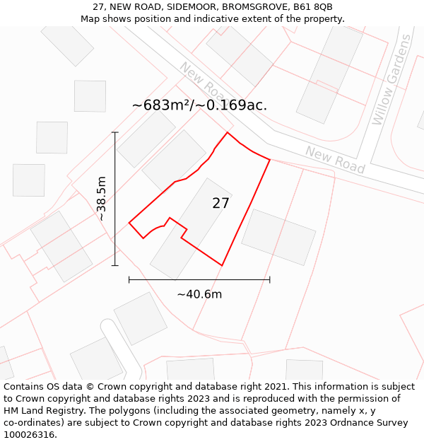 27, NEW ROAD, SIDEMOOR, BROMSGROVE, B61 8QB: Plot and title map