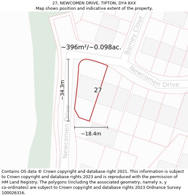 27, NEWCOMEN DRIVE, TIPTON, DY4 8XX: Plot and title map
