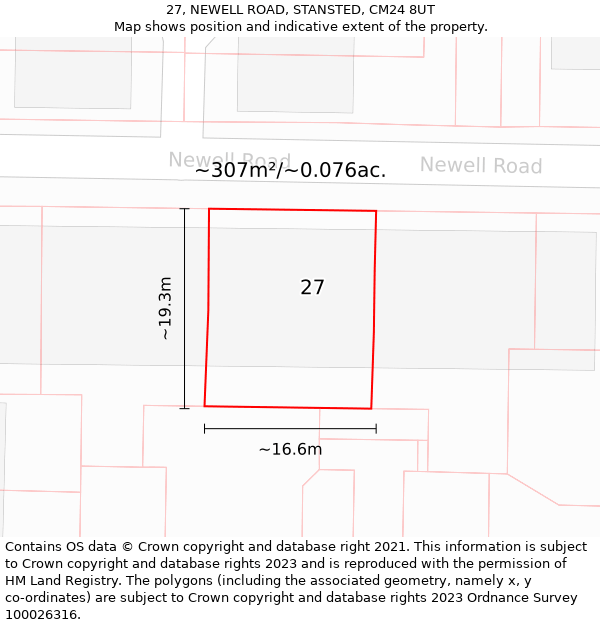 27, NEWELL ROAD, STANSTED, CM24 8UT: Plot and title map