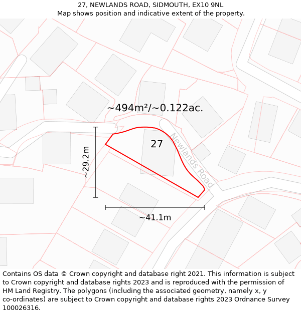 27, NEWLANDS ROAD, SIDMOUTH, EX10 9NL: Plot and title map