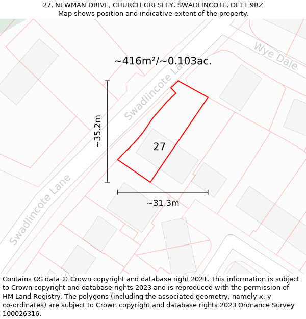 27, NEWMAN DRIVE, CHURCH GRESLEY, SWADLINCOTE, DE11 9RZ: Plot and title map