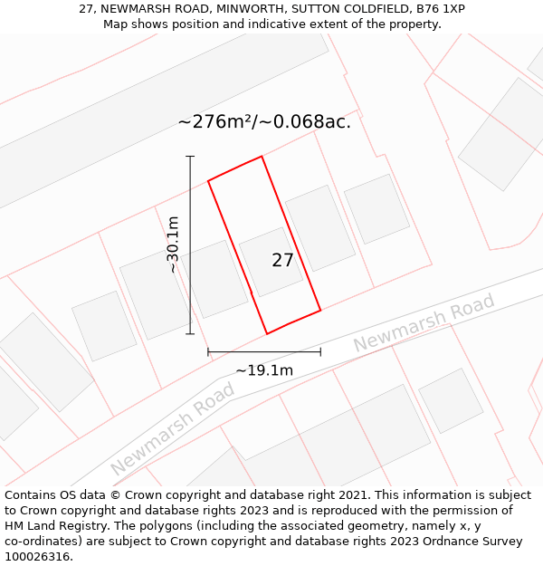 27, NEWMARSH ROAD, MINWORTH, SUTTON COLDFIELD, B76 1XP: Plot and title map