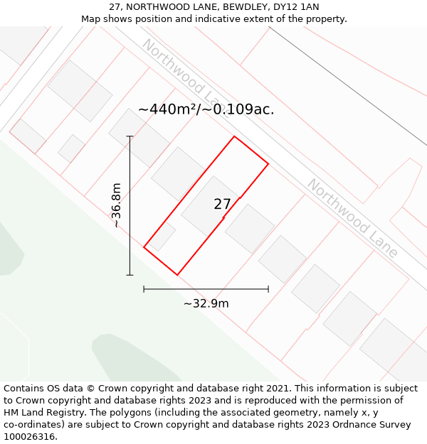 27, NORTHWOOD LANE, BEWDLEY, DY12 1AN: Plot and title map