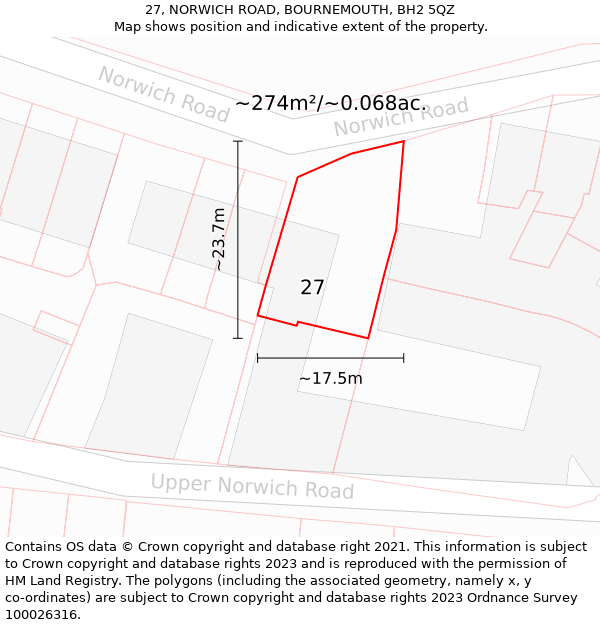27, NORWICH ROAD, BOURNEMOUTH, BH2 5QZ: Plot and title map