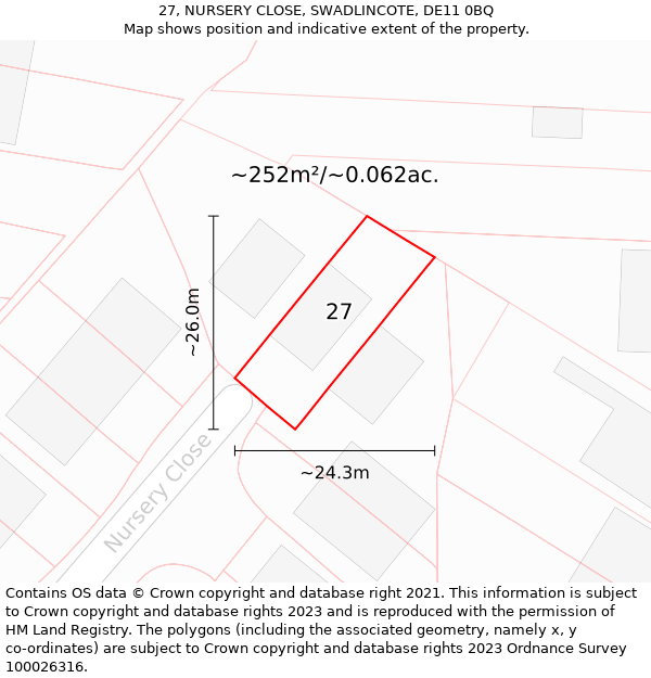 27, NURSERY CLOSE, SWADLINCOTE, DE11 0BQ: Plot and title map