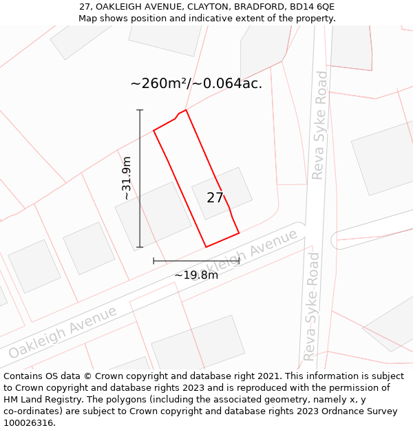 27, OAKLEIGH AVENUE, CLAYTON, BRADFORD, BD14 6QE: Plot and title map