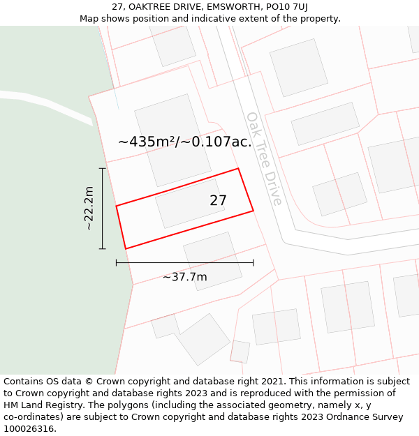 27, OAKTREE DRIVE, EMSWORTH, PO10 7UJ: Plot and title map