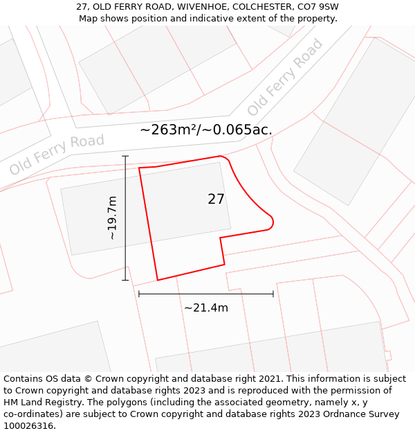 27, OLD FERRY ROAD, WIVENHOE, COLCHESTER, CO7 9SW: Plot and title map