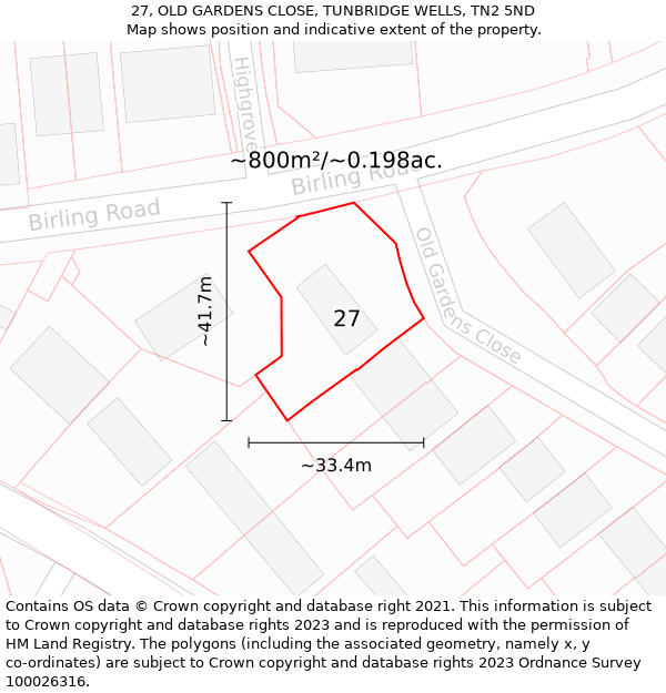 27, OLD GARDENS CLOSE, TUNBRIDGE WELLS, TN2 5ND: Plot and title map